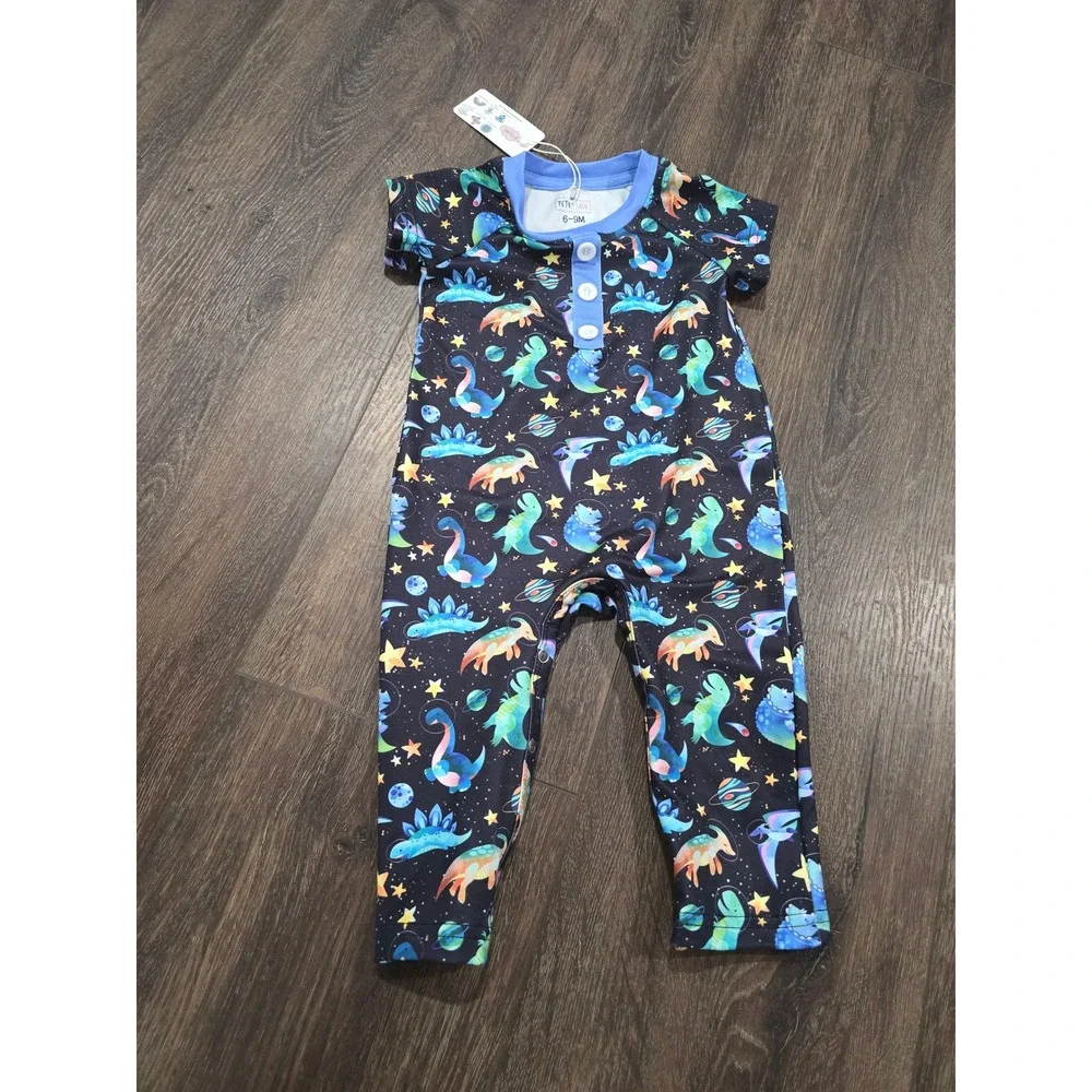 Pete + Lucy Baby Romper 6-9M Dinosaur Space P+lush Fabric One Piece NWT